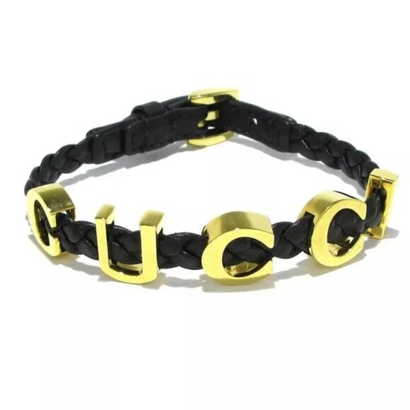 Gucci Jewelry - 100% Auth GUCCI "GUCCI" Leather Bracelet Leather Hardware Bracelet 307-091424